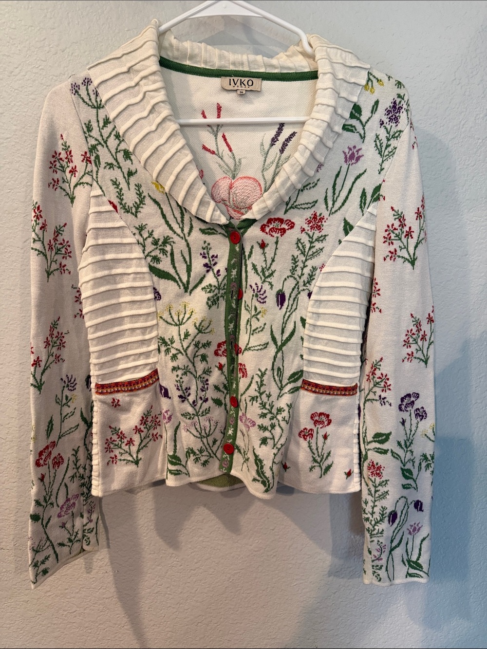 IVKO White Floral Embroidered Cardigan with Shawl Collar
